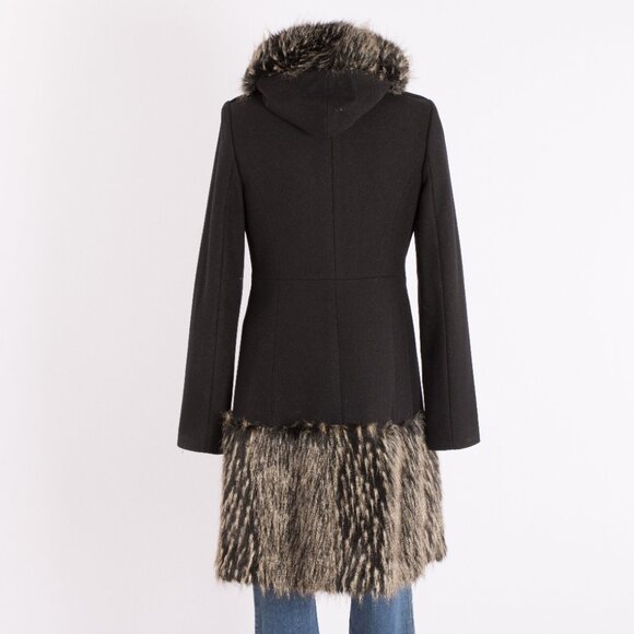 Rachel Zoe Black Wool Military Coat with Faux Fur Trim Size US 8 - Picture 6 of 11